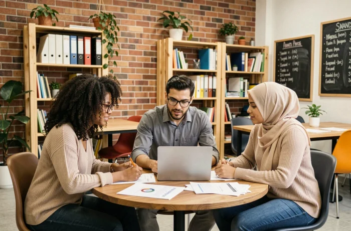 Groupe de personnes participant à un atelier d'orientation professionnelle pour trouver un emploi sans diplôme