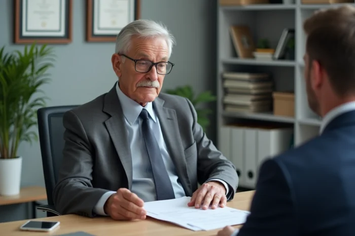 Conseiller en assurance expliquant un prélèvement Siaci Saint Honoré à un client