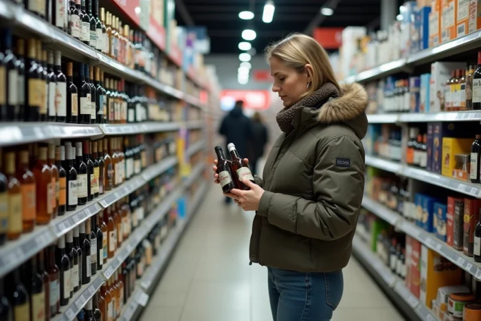 Femme comparant les prix dans un supermarché au Pas de la Case en Andorre pour maximiser ses économies lors de ses courses
